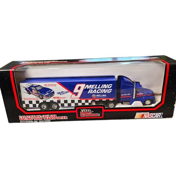 Racing Champions #9 Bill Elliot Melling Blue NASCAR Race Car Transporter‎ 1/64 - Picture 1 of 9